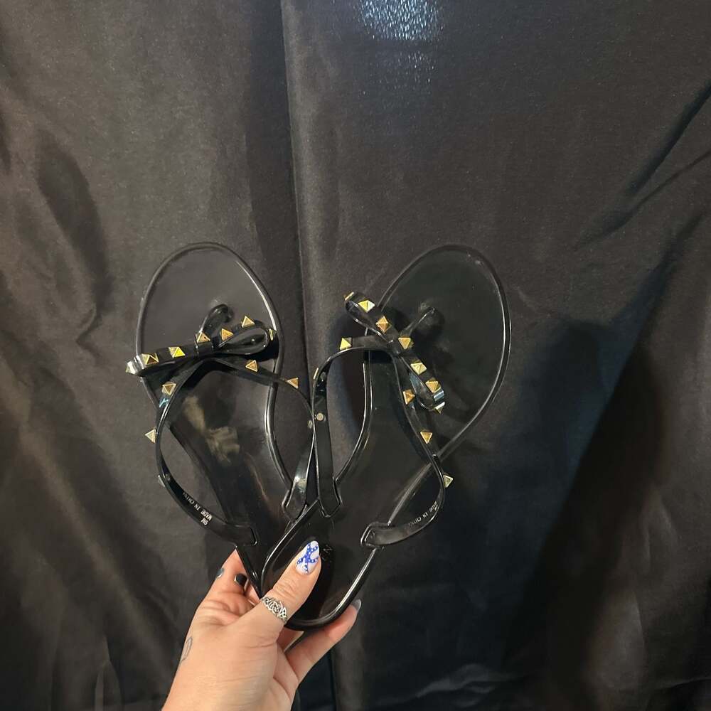 Steven New York Deevan Studded Bow Jelly Sandals Black